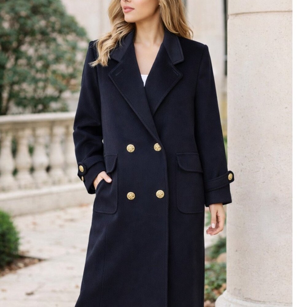 Harold's Navy Trench Coat with Gold Buttons